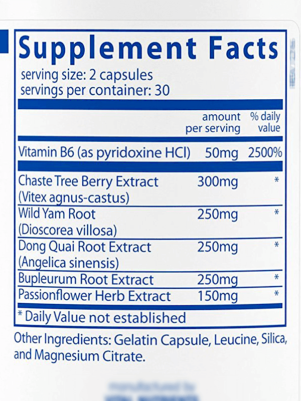 Vital Nutrients PMS Support Ingredients