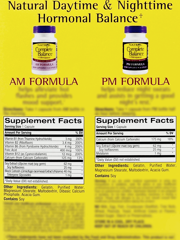 Natrol Complete Balance for Menopause AMPM Ingredients