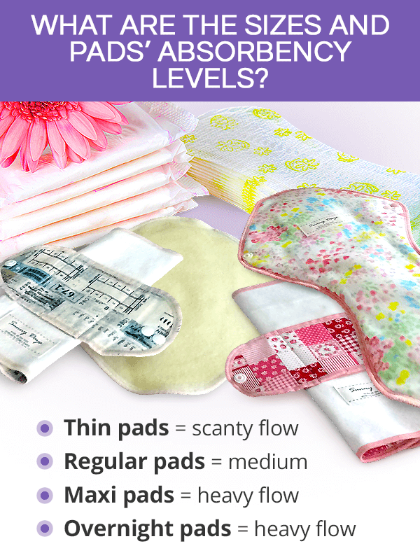 What are the sizes and pads’ absorbency levels?