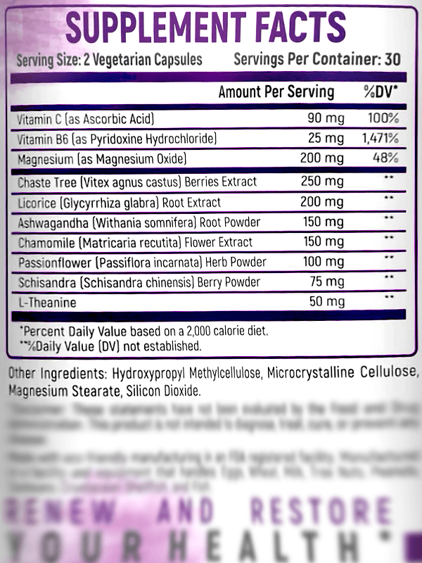 VALI Renew Ingredients and Supplement Facts