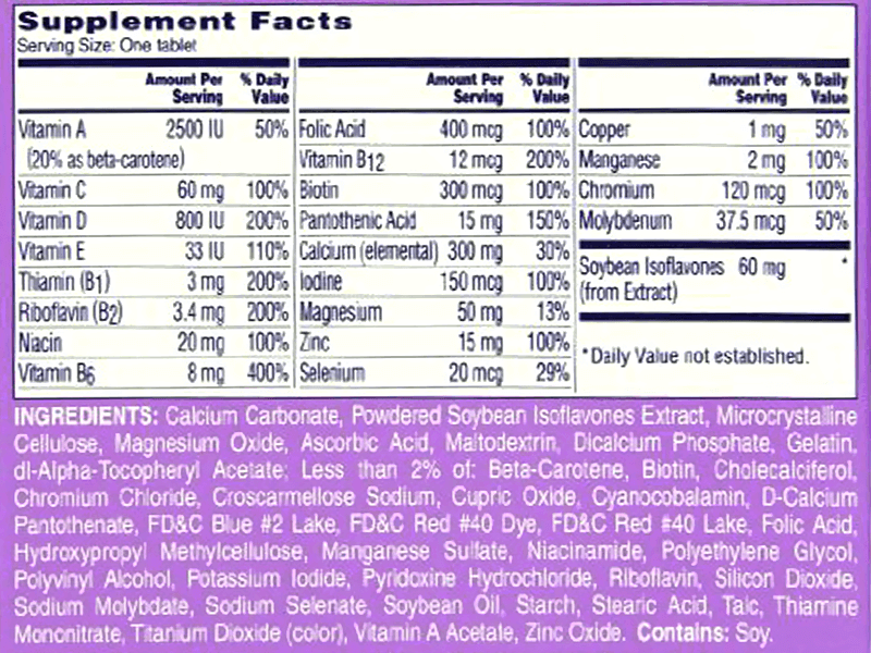 One A Day Women's Menopause Formula Ingredients